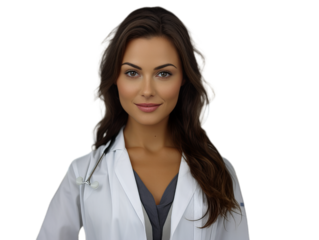 A portrait of the beautiful young brunette medic student.