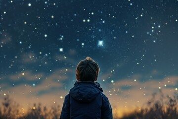 Curious Boy looking stars. Science astronomy. Generate Ai
