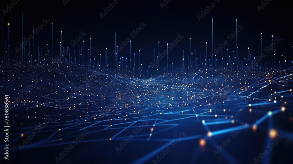 Wall mural big data visualization technology concept. futuristic low poly shapes and connecting the dots lines 