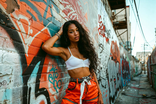 woman posing in front of graffiti