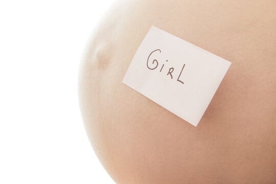 Pregnant girl on white background with stickers