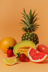 still life with light orange flat background with summer fruits