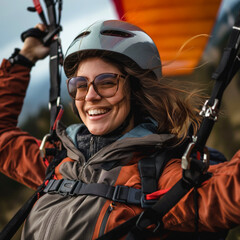 35 year old woman in happy paragliding