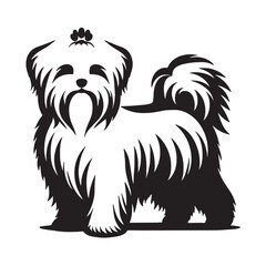 Retro Maltese Dog Silhouette , Vintage Maltese Dog Silhouette Illustration, Stylish Retro Maltese Dog Silhouette, Black and White Maltese Dog , 
