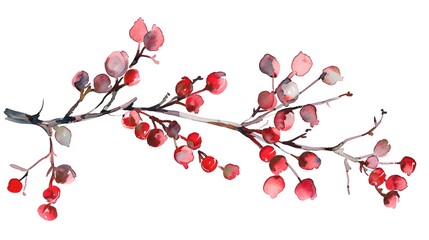 Branch with berries, winter, watercolor clipart illustration with isolated background