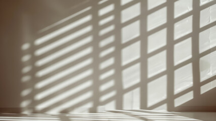 Sunlight casting grid shadows on a wall.
