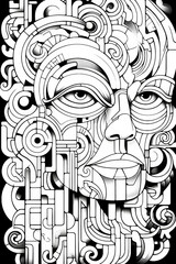 colouring sheet of an abstract portrait