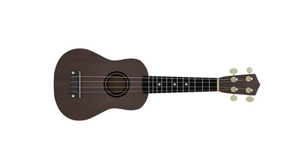 Dark wood ukulele instrument isolated on transparent and white background. Music concept. 3D render