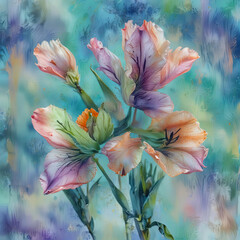 Close-Up Tulip Flower on Soft Pastel Watercolor Background Gen AI