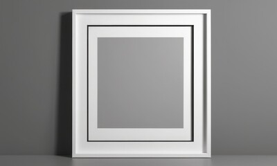 A contemporary white picture frame displayed on a neutral gray wall, showcasing the minimalistic design. Perfect for modern home decor or art presentations.