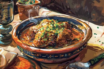 Moroccan Tajine Meat Stew, Traditional Morocco Tagine, Arabic Marqa, Moroccan Lamb Tagine Food