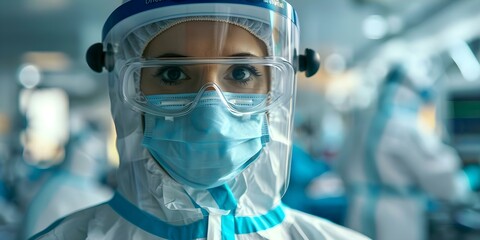 Sanitizing Intensive Care Unit in Health Crisis: A Healthcare Worker in PPE. Concept Health Crisis, Intensive Care Unit, Sanitizing, Healthcare Worker, PPE