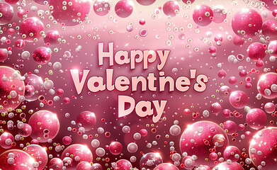 Festive Valentine's Day background with pink bubbles and hearts with 'Happy Valentine's Day' text.