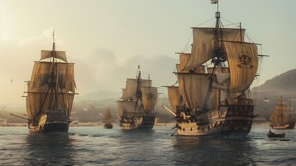 Historical pirate ships recreated - obrazy, fototapety, plakaty