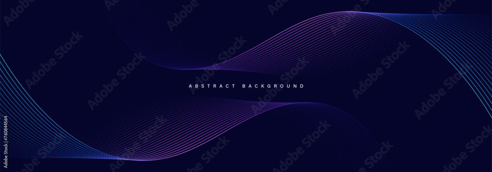 Wall mural dark abstract background with glowing wave. shiny moving lines design element. modern purple blue gr