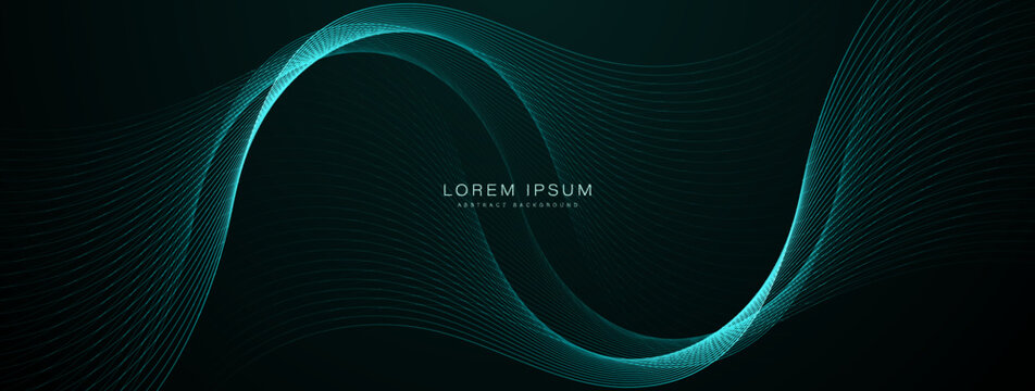 Dark abstract background with glowing wave. Shiny moving lines design element. Elegant dynamic wavy lines. Modern futuristic technology concept. Vector illustration