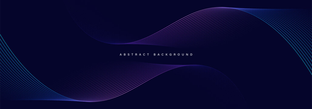 Dark abstract background with glowing wave. Shiny moving lines design element. Modern purple blue gradient flowing wave lines. Futuristic technology concept. Vector illustration