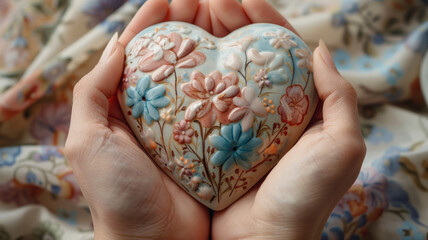 Two hands holding a decorative heart