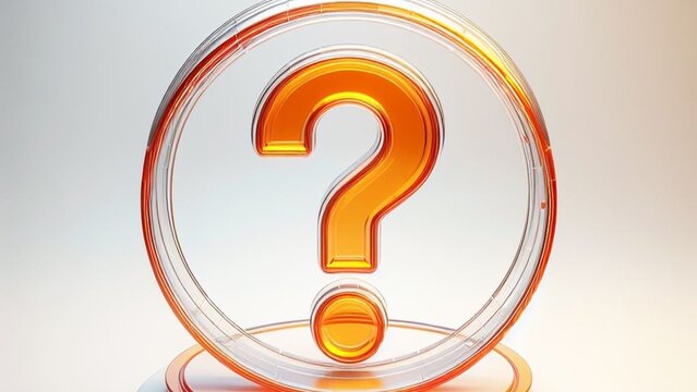 3D glass model of question mark  in abstract white background 
