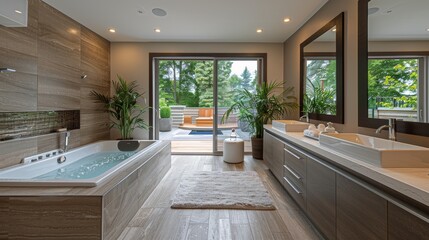 Luxurious Bathroom With Large Bathtub and Walk-In Shower
