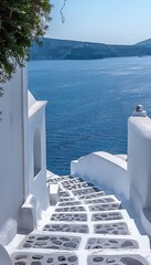Santorini island daytime panorama  fira and oia towns, white houses on cliffs, aegean sea view