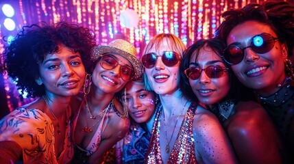 Fototapeta premium Group of Friends Enjoying a Retro Disco Party