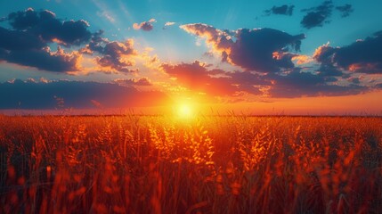 Sun Setting Over Tall Grass Field - Powered by Adobe