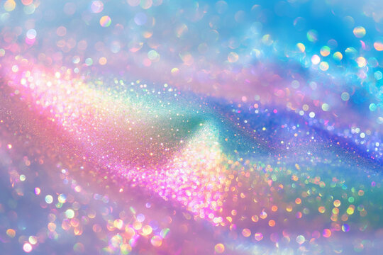 Holographic abstract light pastel colors background. Gradient neon unicorn rainbow texture. Trendy colors shimmering dreamlike backdrop. Crumpled iridescent foil, curved surreal futuristic texture