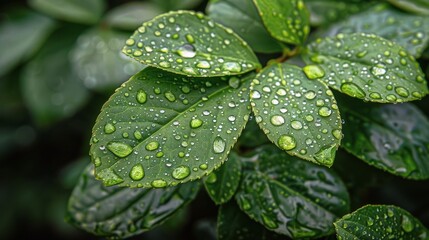 Green Leaf With Water Droplets