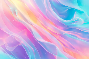 Holographic abstract light pastel colors background. Gradient neon unicorn rainbow texture. Trendy colors shimmering dreamlike backdrop. Crumpled iridescent fabric, curved surreal futuristic texture