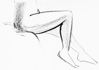 sketch of legs of sitting female nude model - 760846529