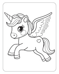 Cute Unicorn vector for kids coloring book pages, unicorn black and white vector