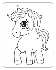 Cute Unicorn vector for kids coloring book pages, unicorn black and white vector
