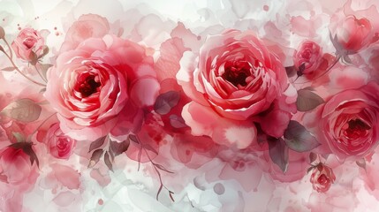 Pink Roses Painting on White Background