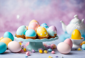 Fototapeta na wymiar Easter pastel colorful eggs