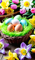 Fototapeta na wymiar Colorful painted easter eggs in nest