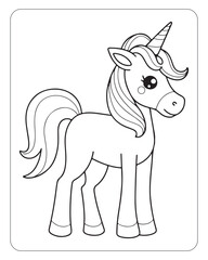 Cute Unicorn vector for kids coloring book pages, unicorn black and white vector