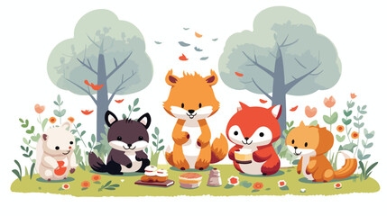 Obraz na płótnie Canvas A group of cute animals having a picnic in the park