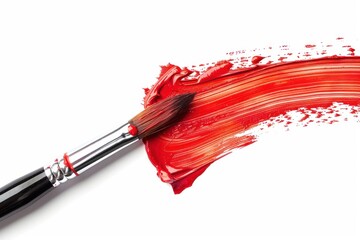 A red brush stroke on a white background