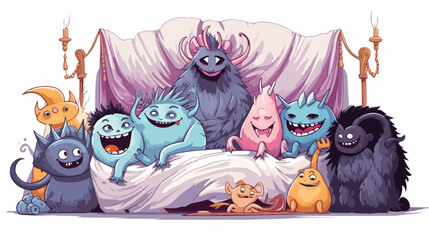 A group of friendly monsters having a sleepover in