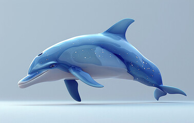 3D illustration of a sleek, blue dolphin on a light background, conveying a sense of marine...