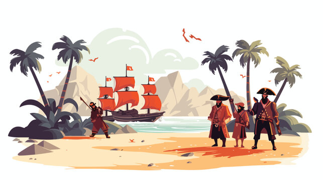 A group of pirates searching for buried treasure on