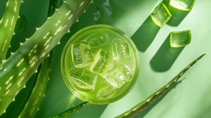 Soothing Aloe Dew - Sun-kissed aloe vera leaves adorned with fresh dewdrops, embodying natural healing and tranquility