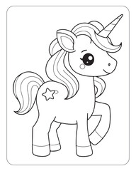 Cute Unicorn vector for kids coloring book pages, unicorn black and white vector