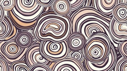 Fototapeta na wymiar a brown and white abstract pattern with swirls and circles on a beige and black background with a light pink center.