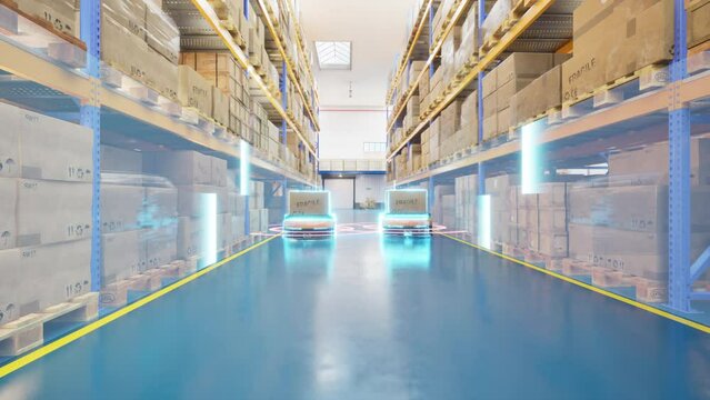 Autonomous vehicles lidar scanning delivering goods in warehouse
