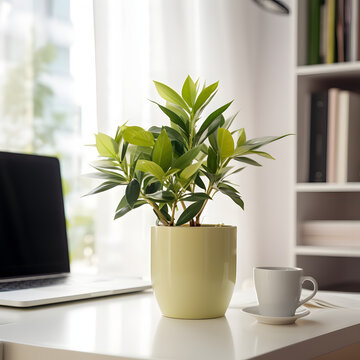 Green plant in a pot brightening up a home Generative AI,