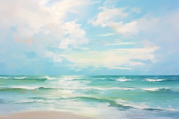 Fototapeta na wymiar Seascape in soft green tones. Oil painting in impressionism style.