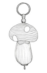 sketch of keychain in shape of mushroom drawn by hand in black ink on white paper - 760849763