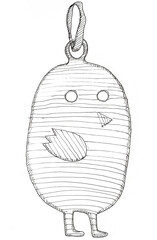 sketch of pendant in shape of chick drawn by hand in black ink on white paper - 760849768